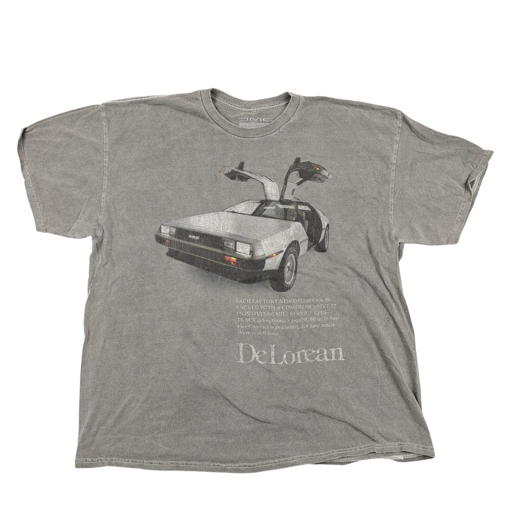 DMC DeLorean Shirt Mens 2XL Gray Sports Car Graphic Tee Retro Style Tagless Soft
